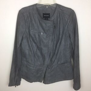 DKNY Jeans Gray Faux Suede Moto Jacket